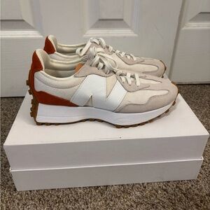 New Balance 327 Cream and Tan Sneakers